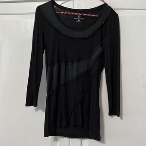 New York & Company Black Mixed Material Long Sleeve Top